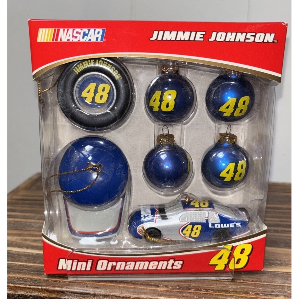 Jimmie Johnson Nascar Mini Ornament Set Baseball Hat Cap Blue Race Car Lowes 48